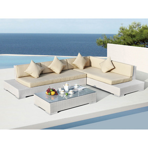 White modern modular sectional L shape 5 star hotel outdoor wicker sofa rattan garden furniture set