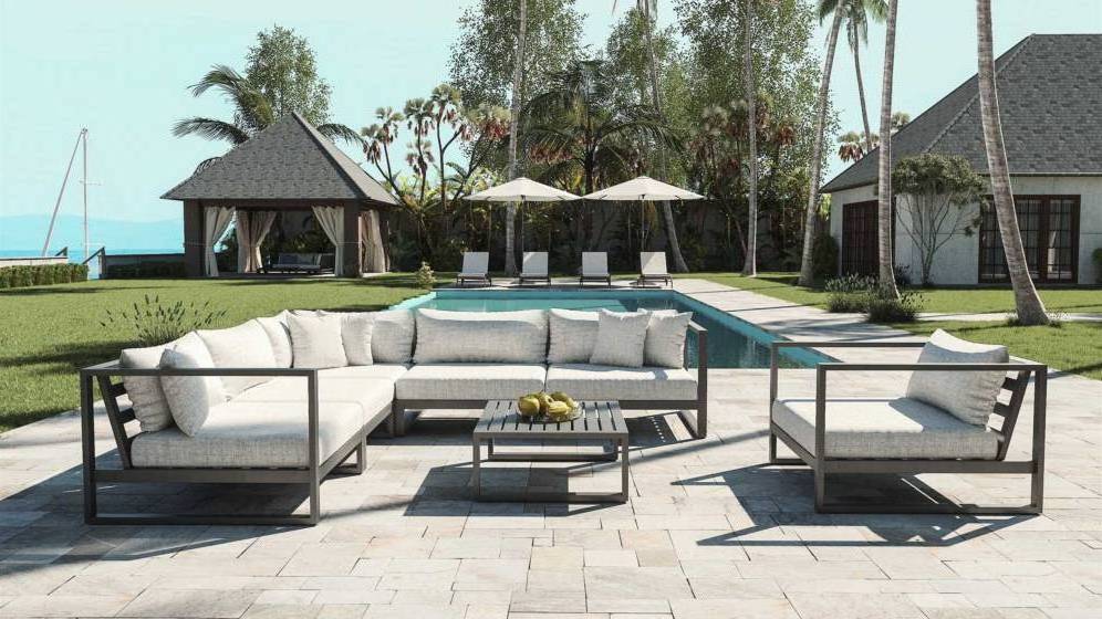 Classic design home outdoor relaxing L shape sectional sofas set aluminium garden furniture