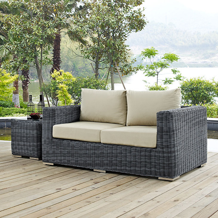 Double seater high end garden leisure side table and loveseat outdoor small balcony sofa rattan furniture