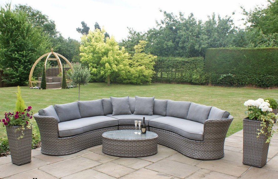 Semi circle half moon shape sectional patio relaxing sofa set wicker outdoor furniture