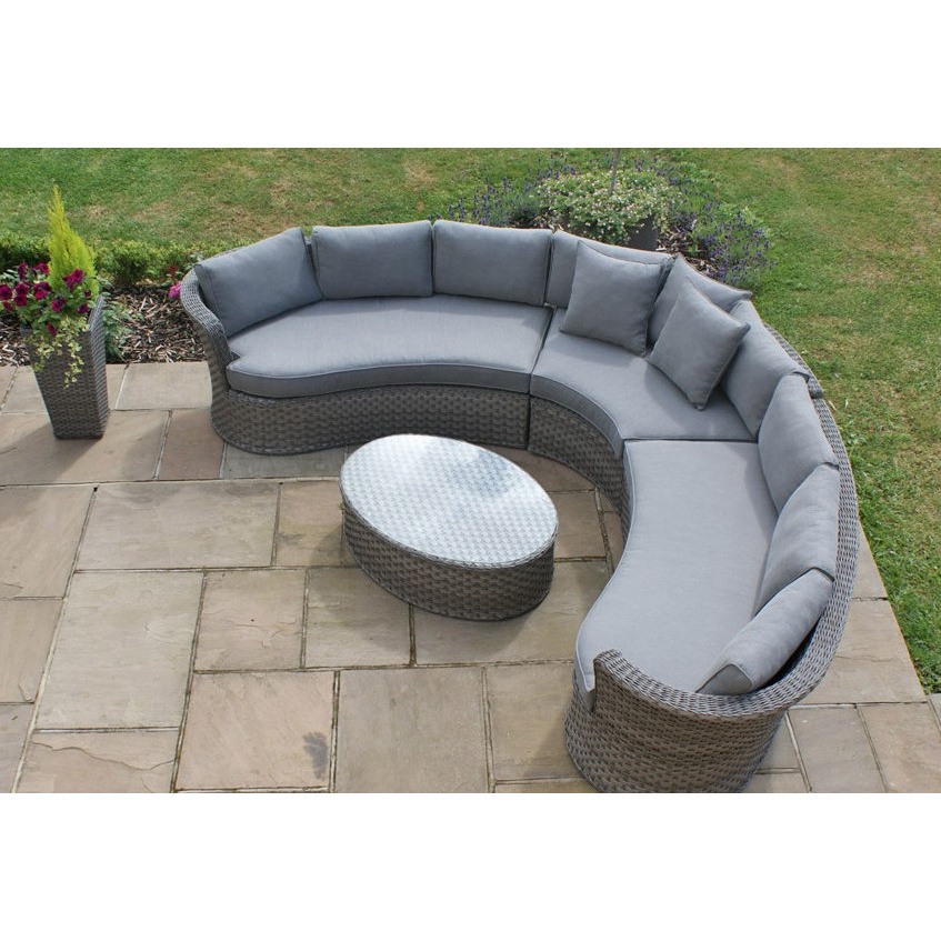 Semi circle half moon shape sectional patio relaxing sofa set wicker outdoor furniture