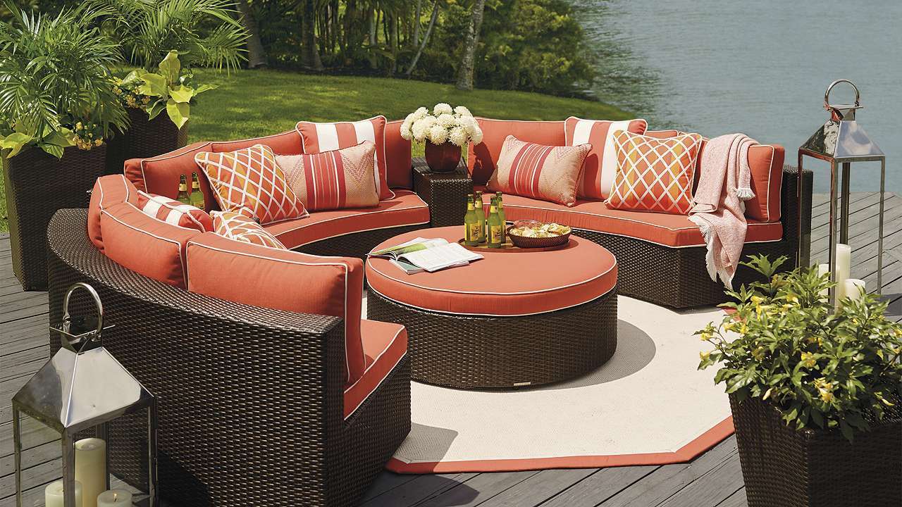 Round sectional modern outdoor wicker hand-made garden furniture set rattan patio sofa