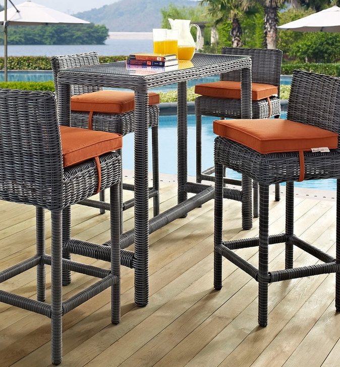 Customization size outdoor rattan high bar stool chair and table furniture set wicker beach bar high chair