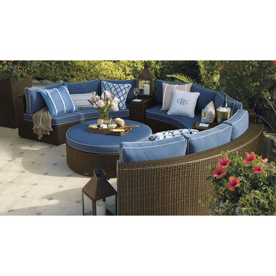 Round sectional modern outdoor wicker hand-made garden furniture set rattan patio sofa