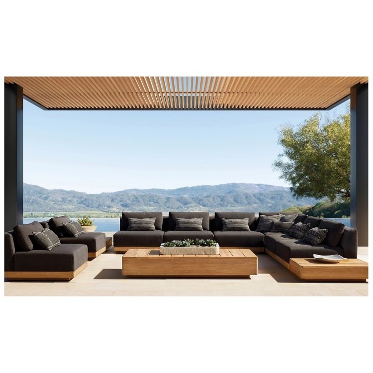 Outdoor patio modern furniture modular frame solid teak wooden sectional couch sofa set