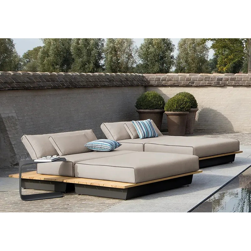 Teak and aluminium mixing swimming pool bed and side table lounger daybed outdoor furniture