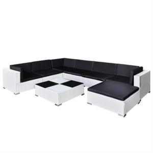 Patio leisure contemporary sectional sofa couch set L shape white rattan outdoor furniture