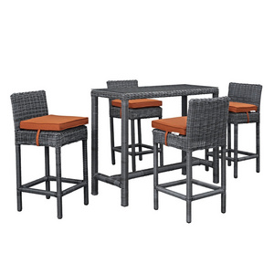 Customization size outdoor rattan high bar stool chair and table furniture set wicker beach bar high chair