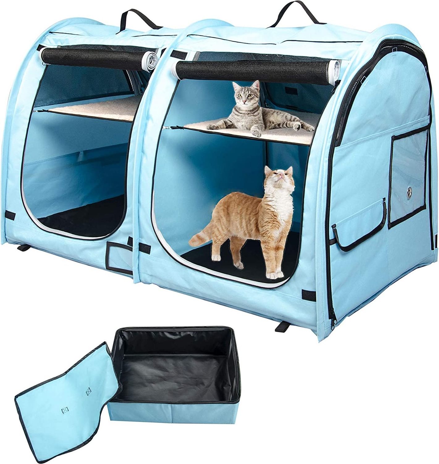 Portable 2 Pet Carriers for Cats Collapsible Cat Condo for Car Travel with Portable Carry Bag Hammocks Mats and Litter Box