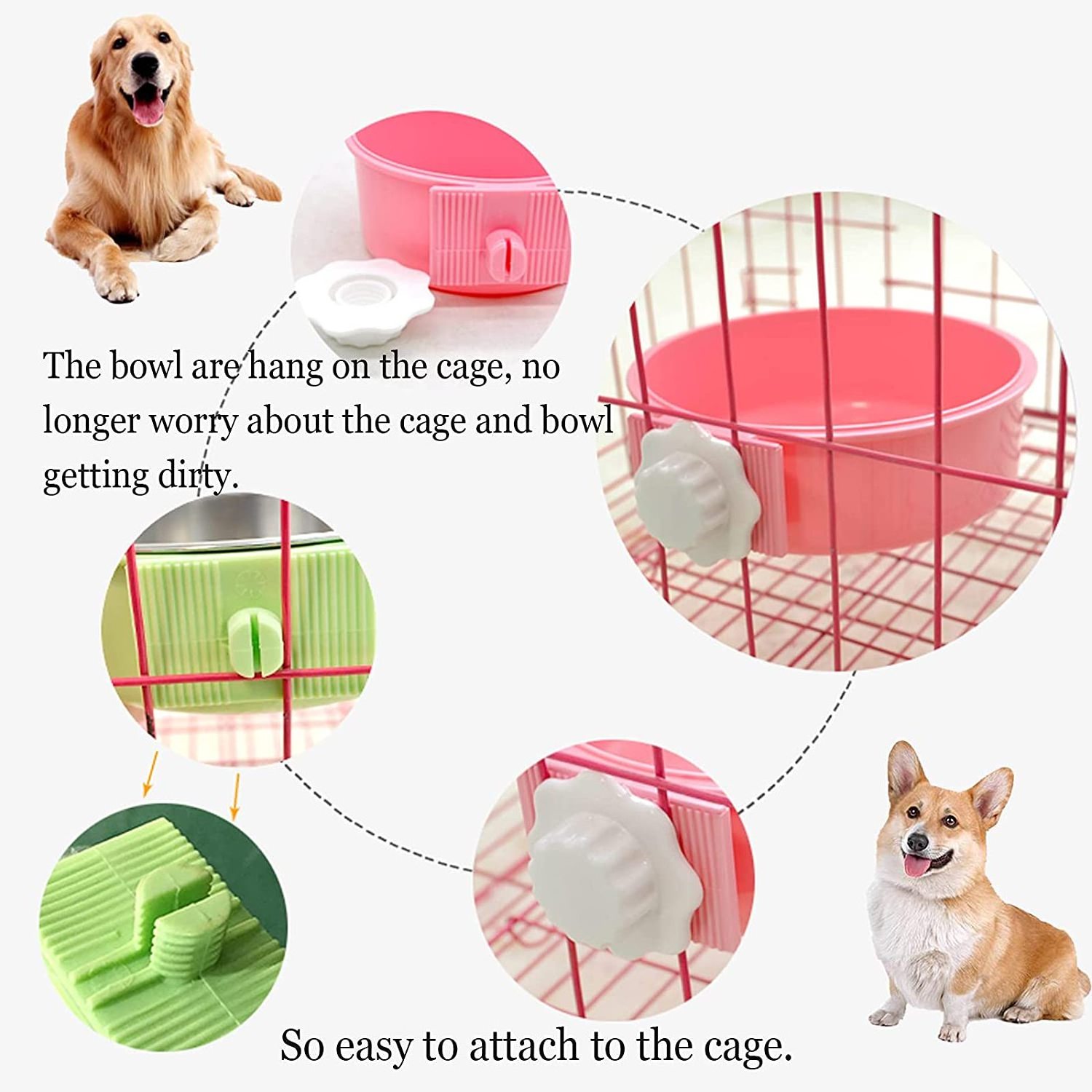 Hotsale Crate Dog Bowl Removable Stainless Steel Water Food Feeder Bowls Cage Coop Cup for Cat Puppy Bird Pets