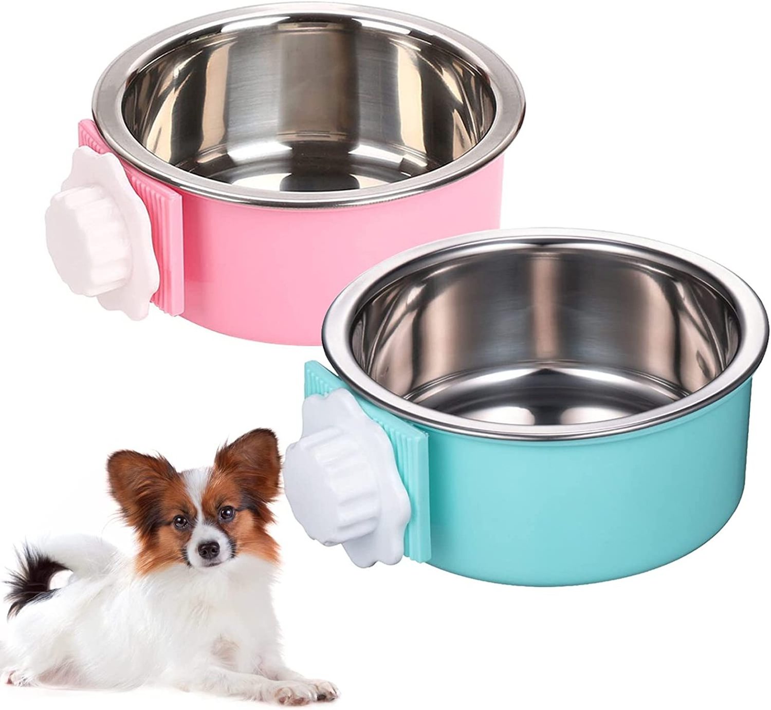 Hotsale Crate Dog Bowl Removable Stainless Steel Water Food Feeder Bowls Cage Coop Cup for Cat Puppy Bird Pets