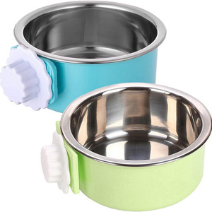 Hotsale Crate Dog Bowl Removable Stainless Steel Water Food Feeder Bowls Cage Coop Cup for Cat Puppy Bird Pets