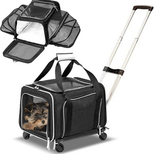 Airline Approved Extra Small Large Stroller Trolley Rolling Cat Pet Dog Carrier Bag With Wheels