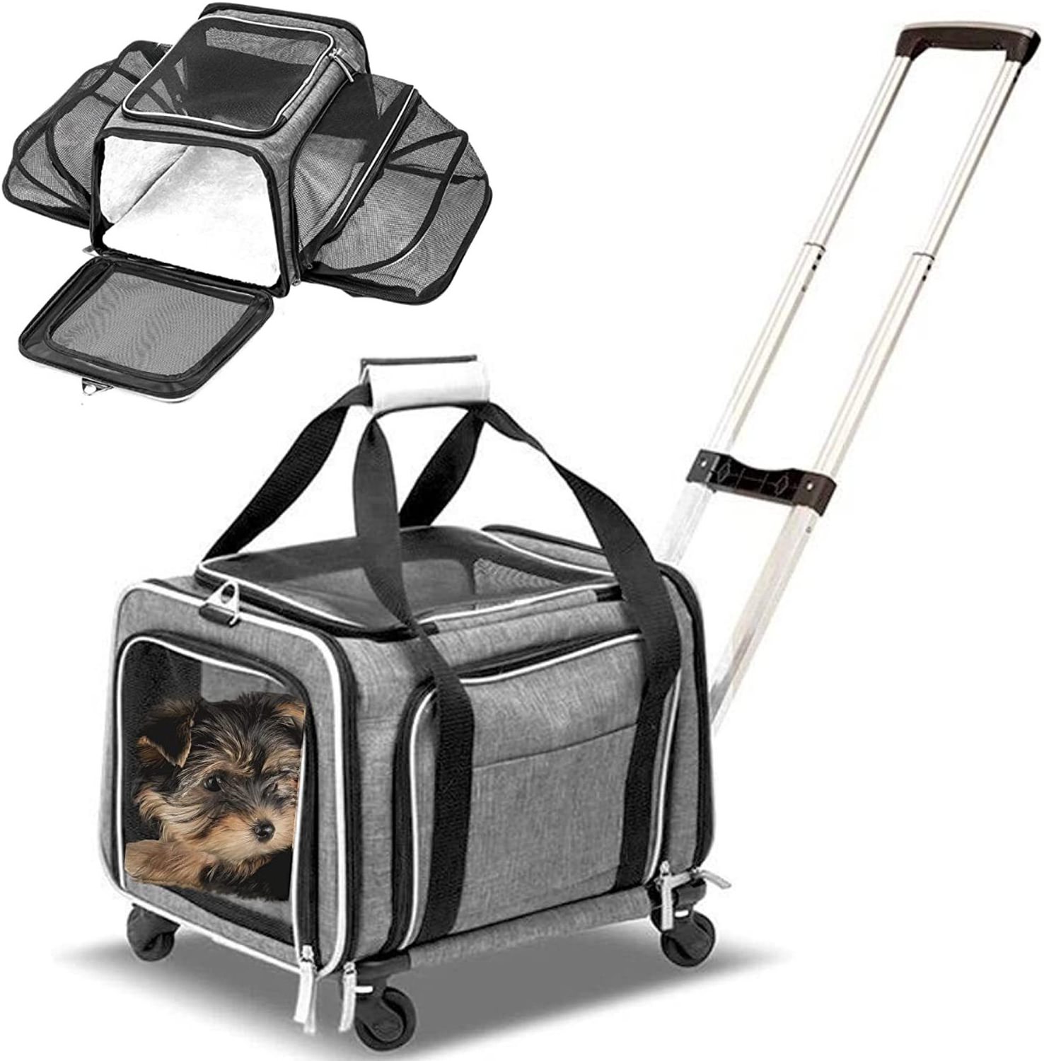 Pet Carrier with Wheels for Cat Dog,Airline Approved Telescopic Handle Pet Travel Carrier Bag