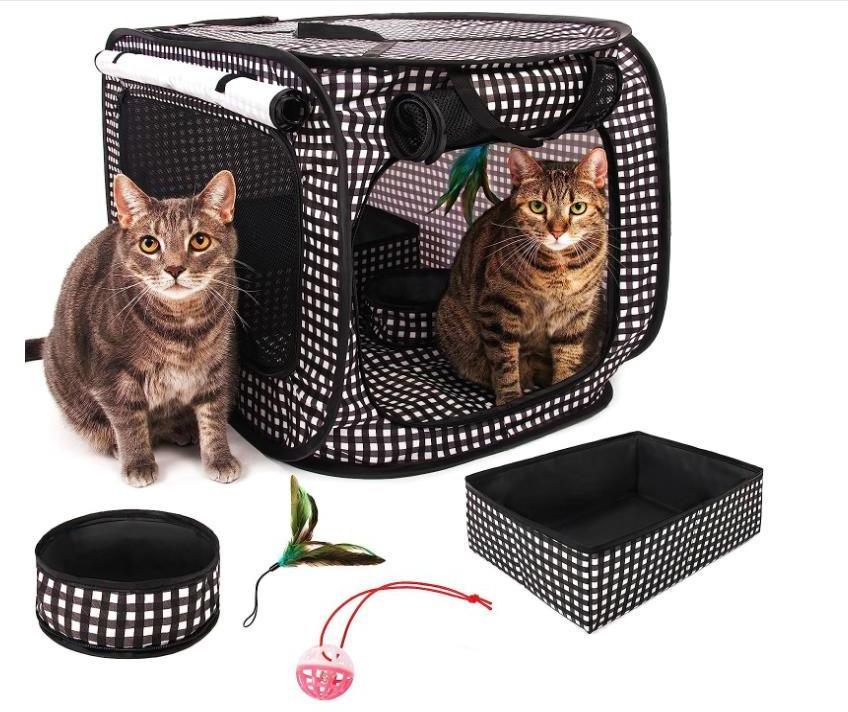 Cat Travel Carrier,Collapsible Cat Carrier Bag with Zipper Lock and Breathable Mesh Openings for Car