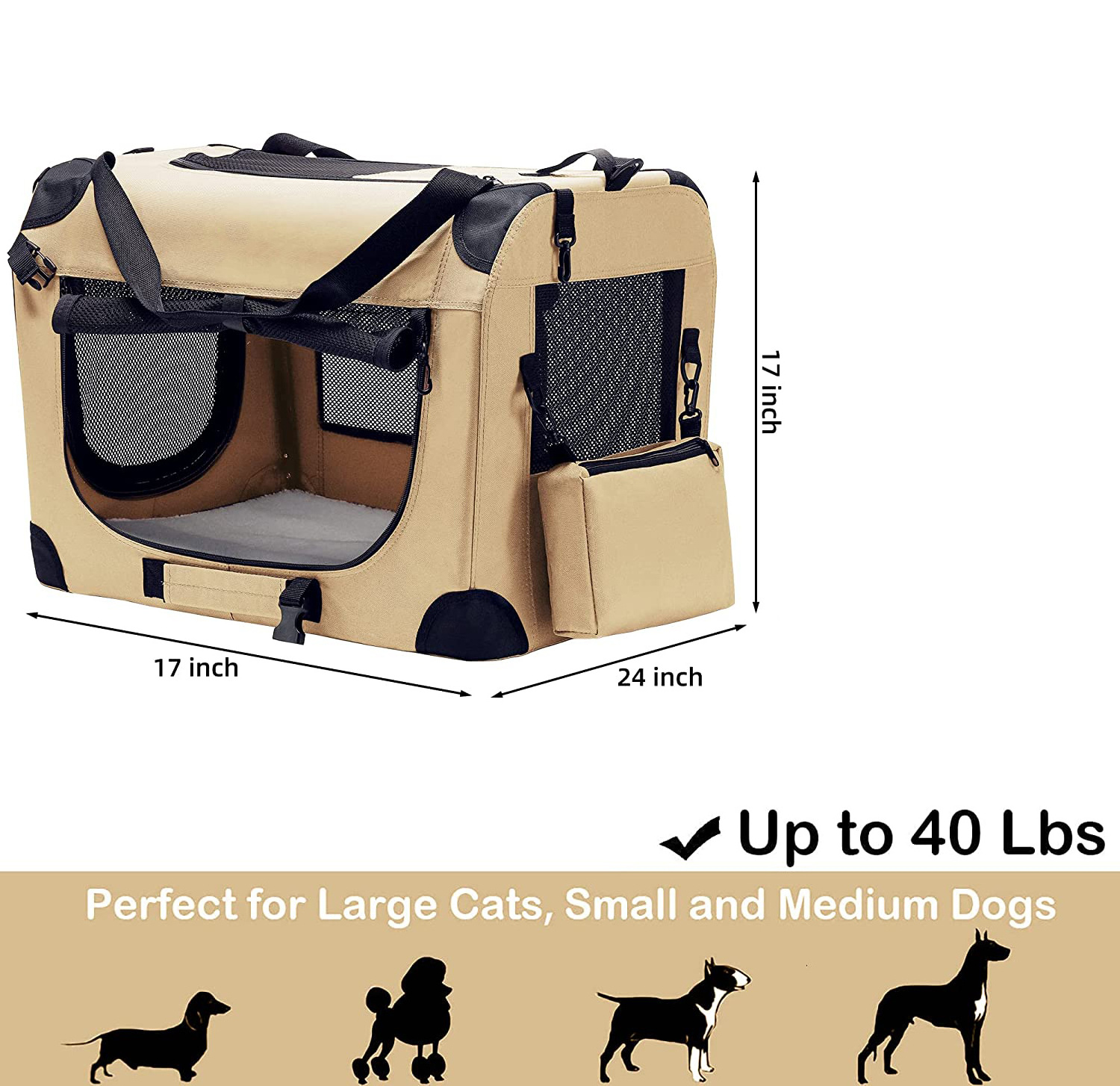 Dog Soft Crate Folding Portable Soft-Sided Crate with Strong Steel Frame and Mesh Mat for Indoor & Outdoor