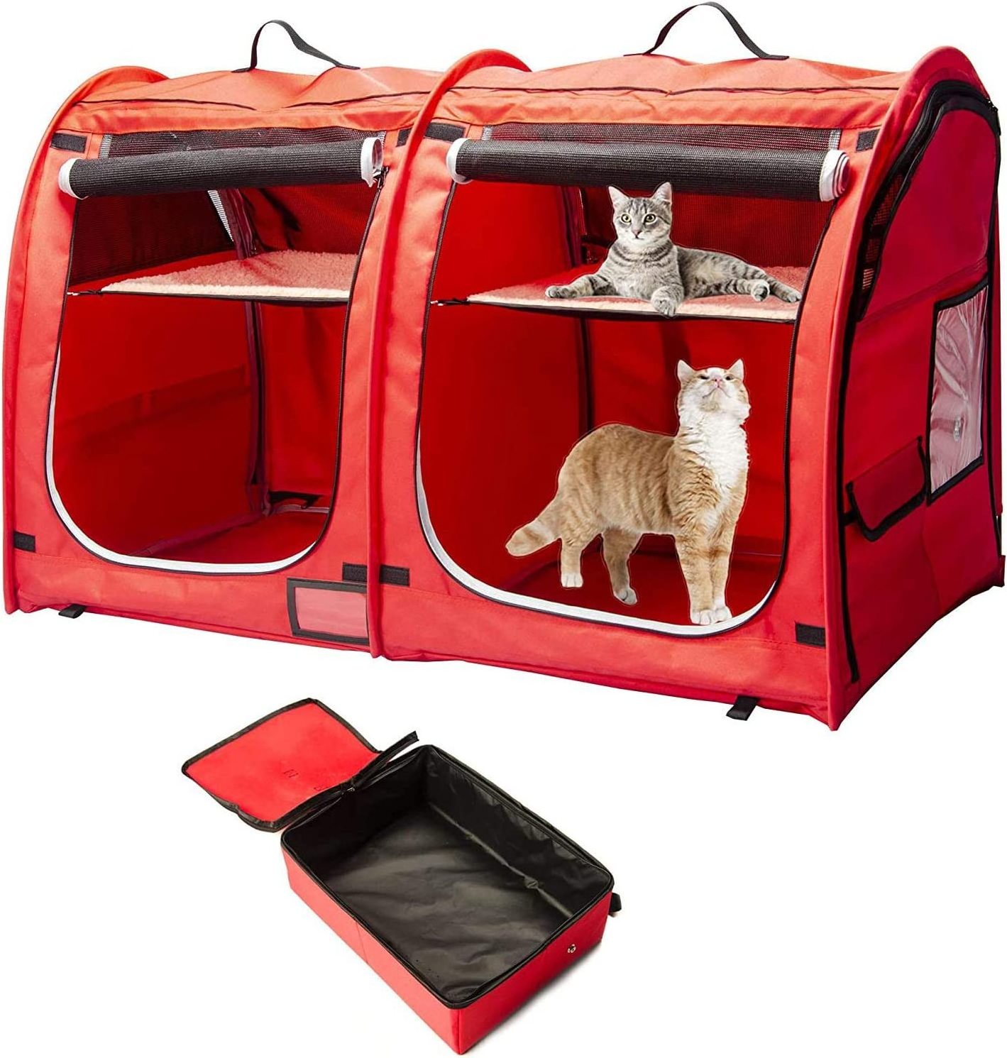 Portable 2 Pet Carriers for Cats Collapsible Cat Condo for Car Travel Pet Kennel Show Cages with Portable Carry Bag Hammocks Mat