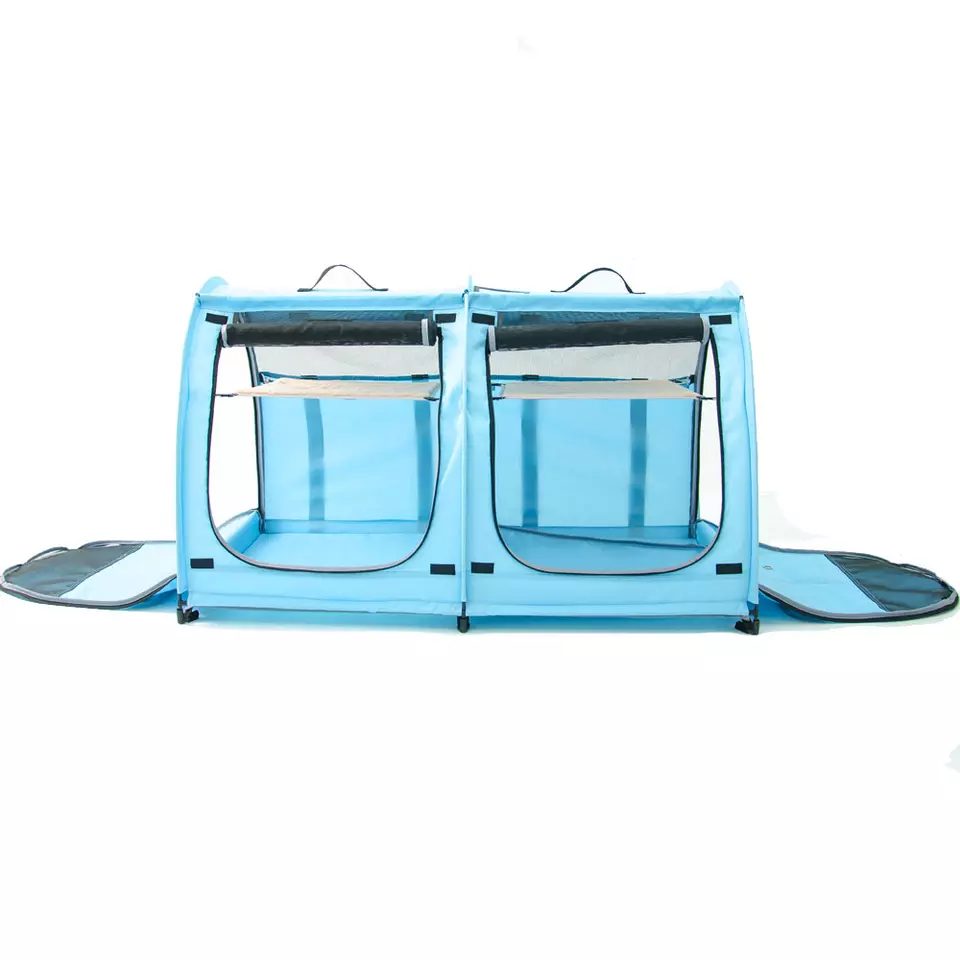 Portable Twin Compartment Cat Cage with Portable Carry Bag/Two Hammocks/Mats and Collapsible Litter Box