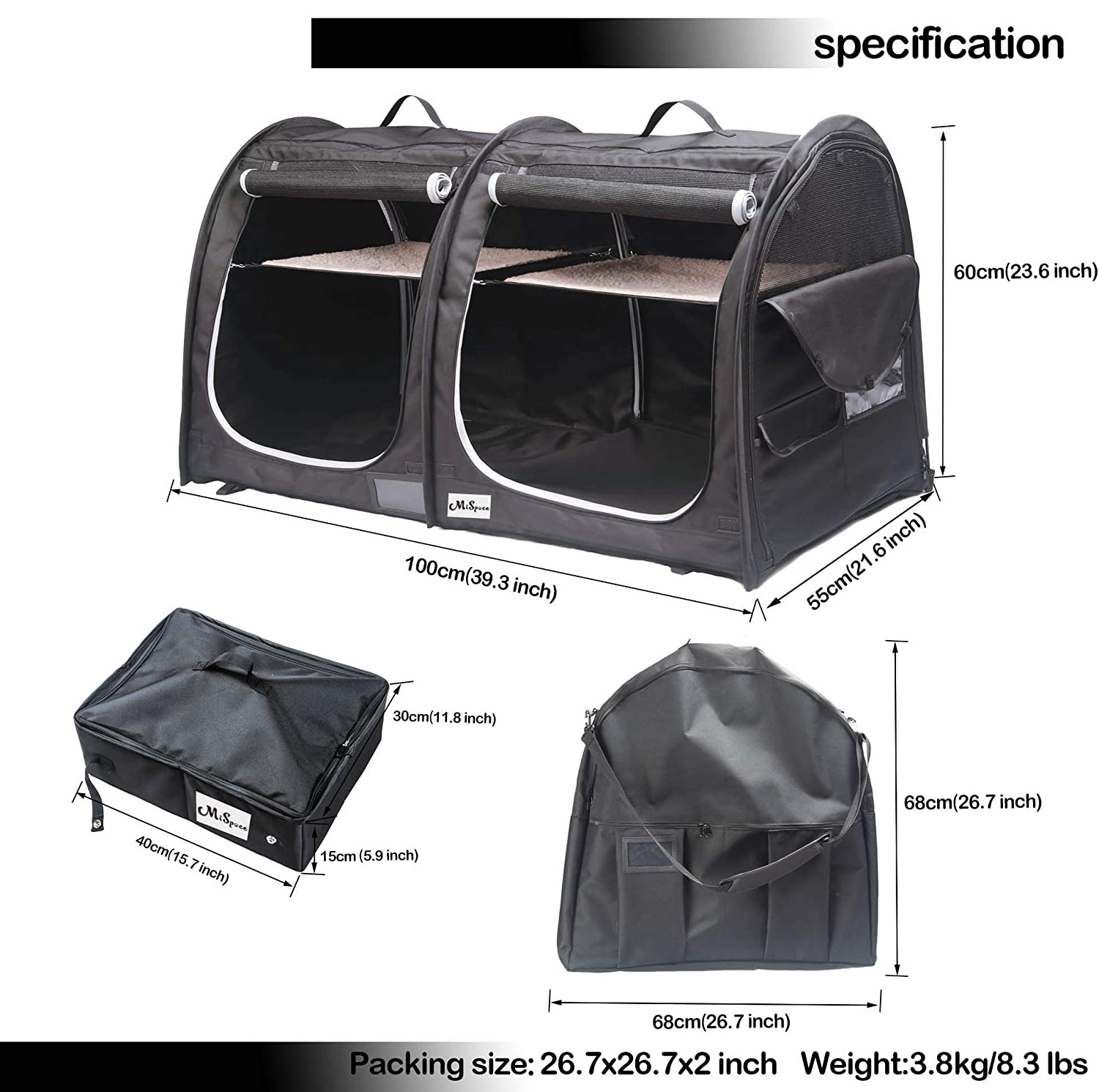 2-in-1 Dog Carrier for Medium Dogs Large Cat Car Carrier for 2 Cats