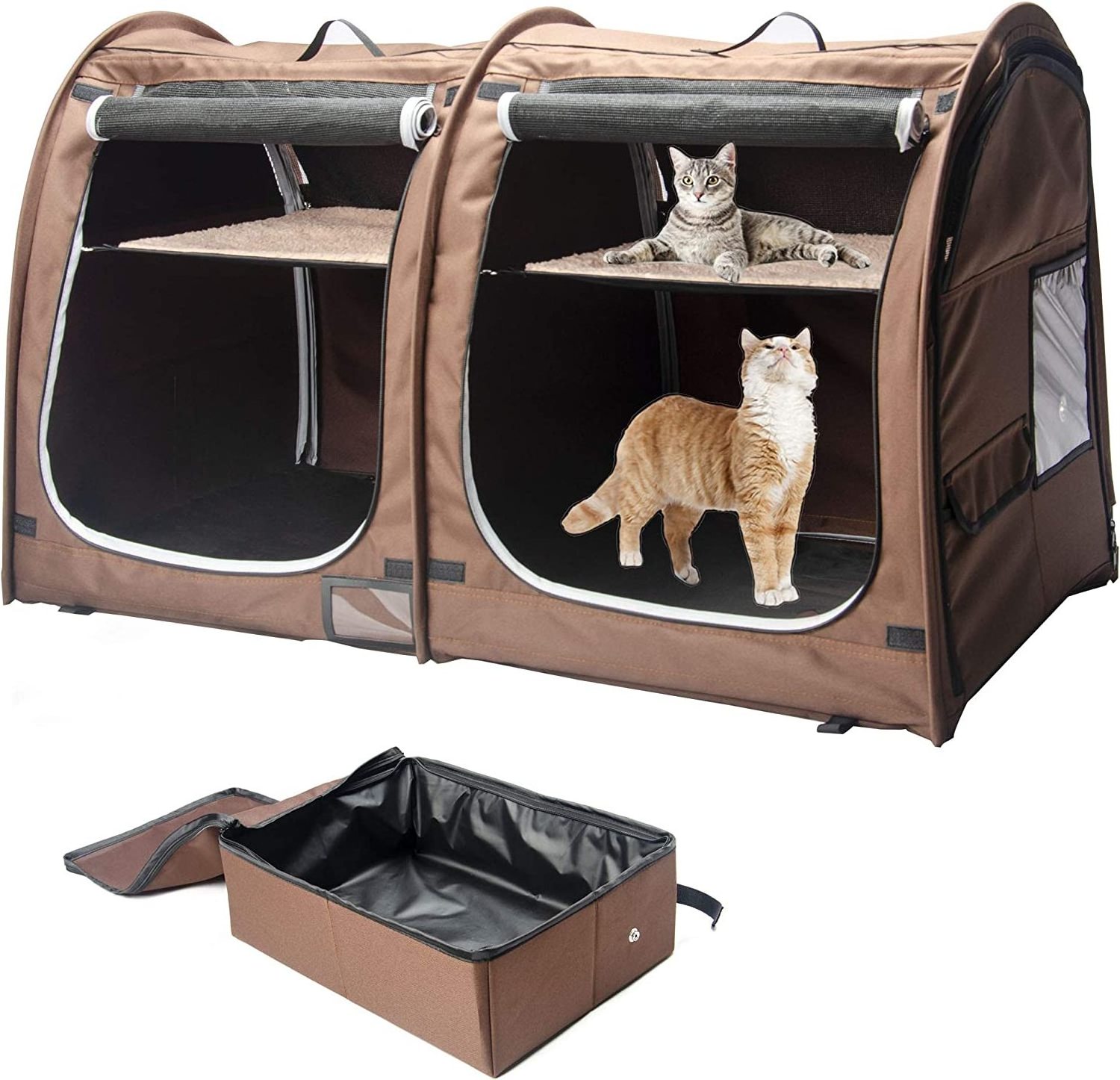 Portable 2 Pet Carriers for Cats Collapsible Cat Condo for Car Travel with Portable Carry Bag Hammocks Mats and Litter Box