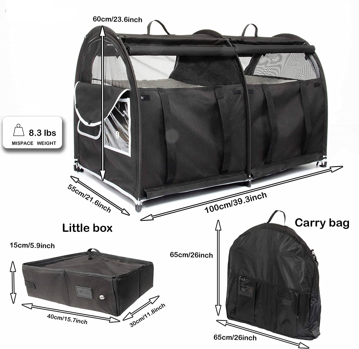 Double Cat Carrier for 2 Cats Portable Soft-Sided cat Travel Carrier with Litter Box Pet Kennel Show Cages Quick Fold