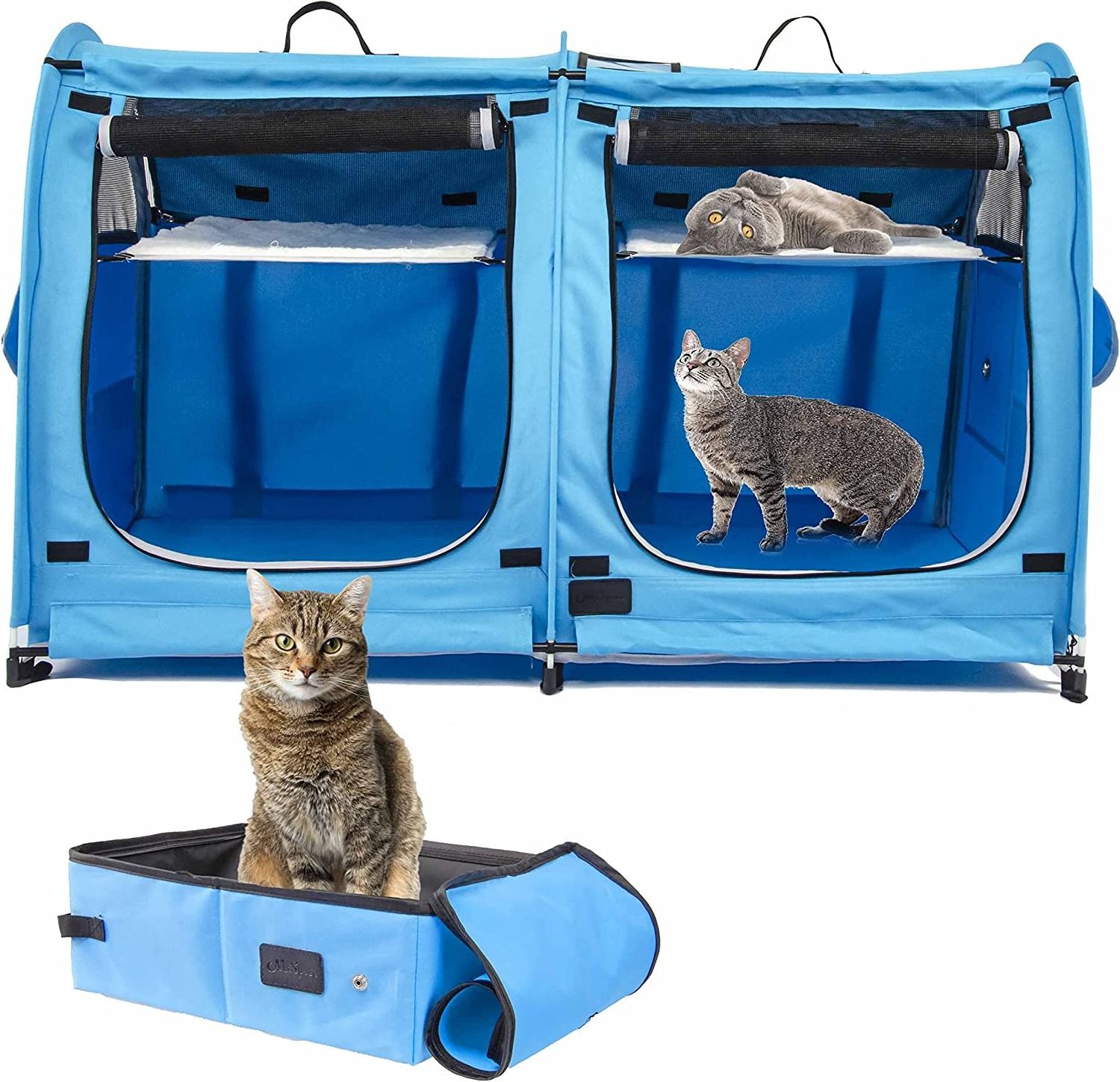 Portable 2 Pet Carriers for Cats Collapsible Cat Condo for Car Travel Pet Kennel Show Cages with Portable Carry Bag Hammocks Mat