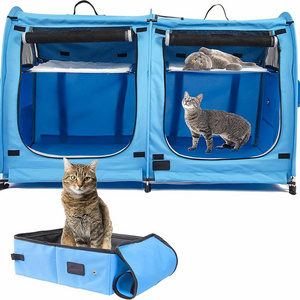 Portable 2 Pet Carriers for Cats Collapsible Cat Condo for Car Travel Pet Kennel Show Cages with Portable Carry Bag Hammocks Mat