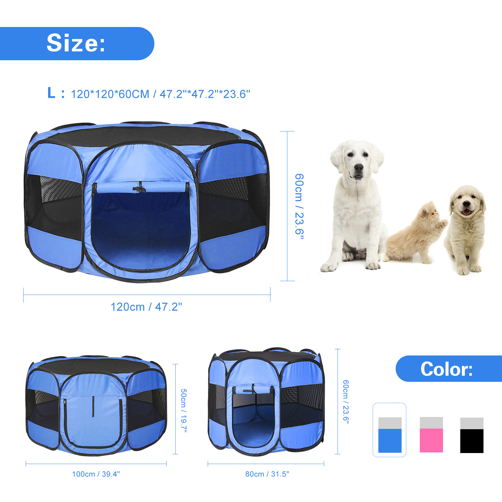 PET Portable Foldable Pet Dog Cat Playpen Crates Kennel/Premium 600D Oxford Cloth Indoor and Outdoor Use