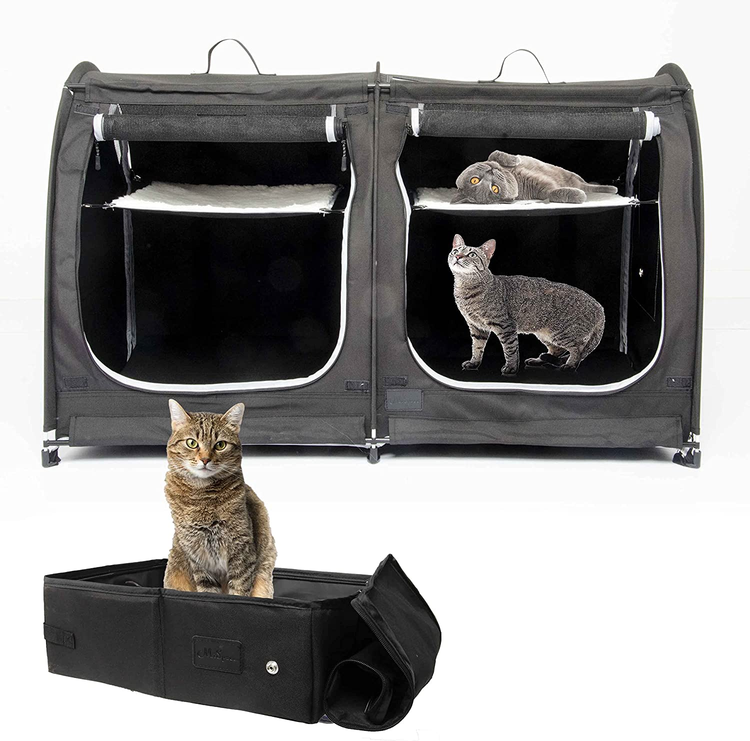 Double Cat Carrier for 2 Cats Portable Soft-Sided cat Travel Carrier with Litter Box Pet Kennel Show Cages Quick Fold