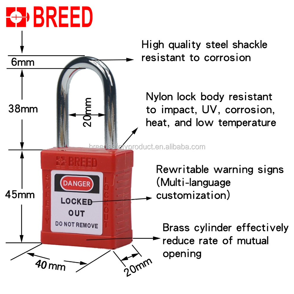 red safety plastic padlock 38mm Industrial Safety Pad Locks With Stainless Steel Shackle  KA G07E