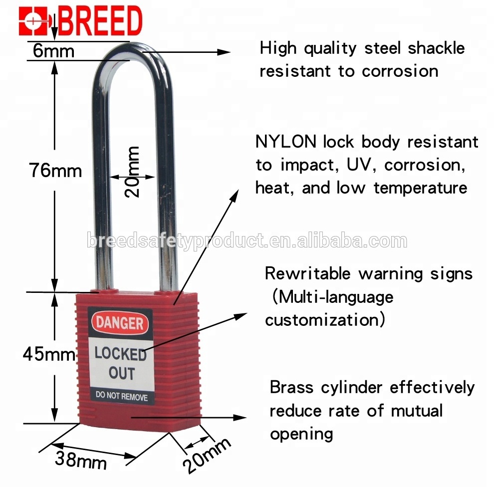 Loto Long Shackle Safety Tagout Lockout Padlocks With Master Keys Keyed Alike and Differ G22