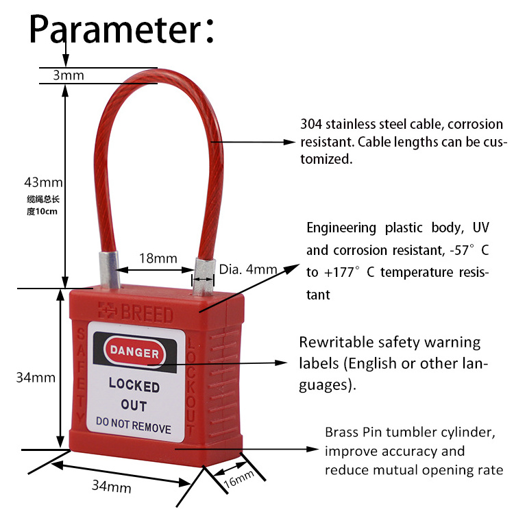 Factory Small Plastic Cable Shackle Safety Padlock Loto Keyed Alike and Differ industrial pad lock G341