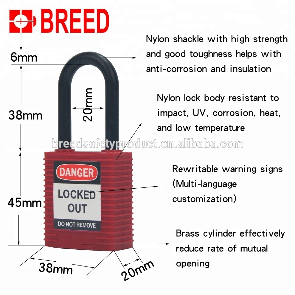 Compact Safety ABS 38mm Nylon Shackle Insulation Padlock KA