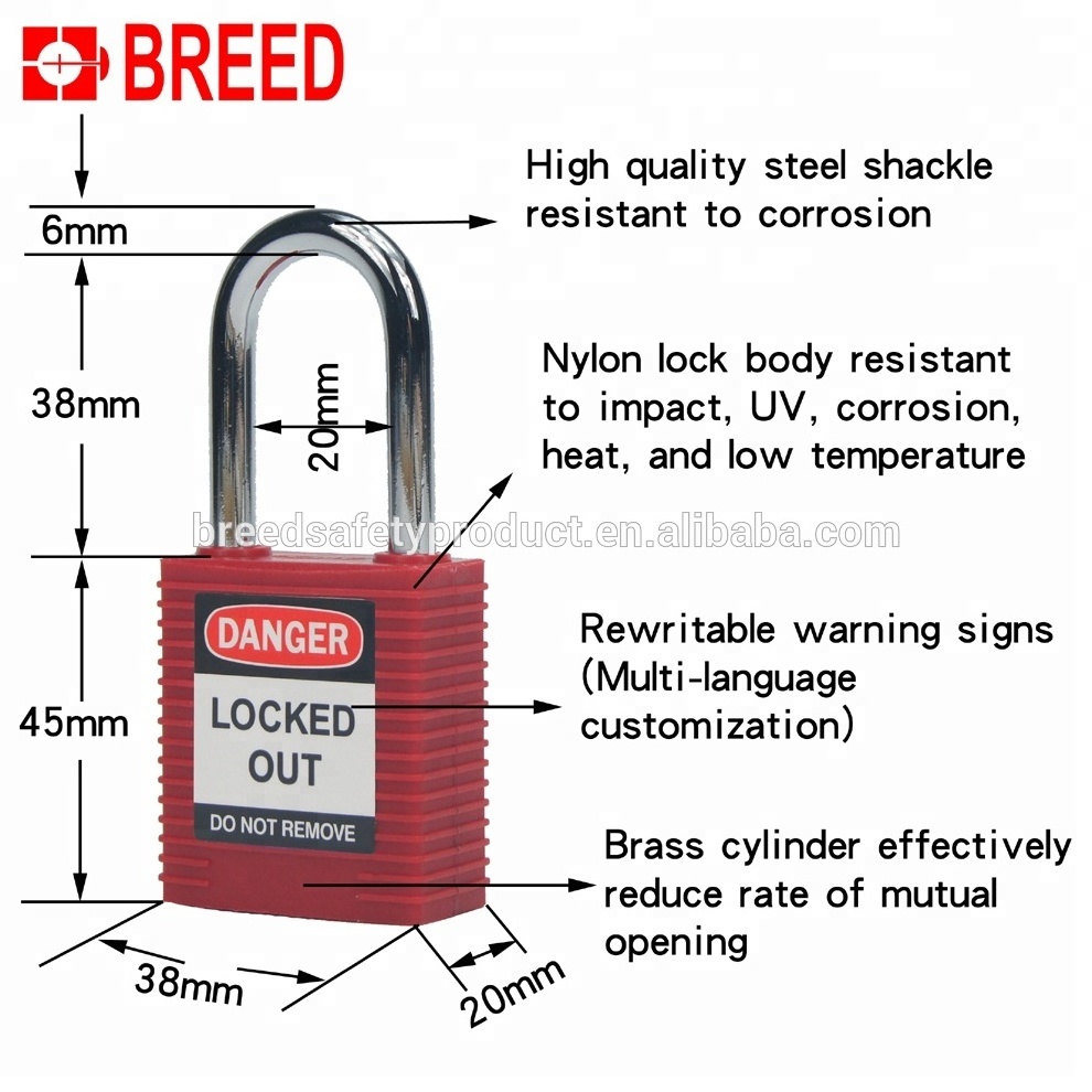 BREED LOTO Safety Padlock Plastic Body Short Shackle KA 38mm long shacke padlock