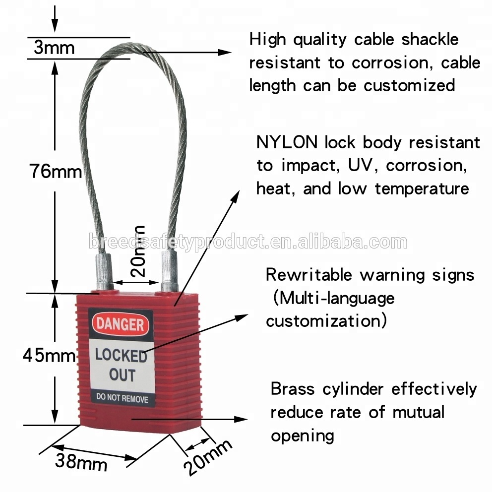 ABS Plastic Lockout Safety Cable Padlock Steel Wire Shackle Lock