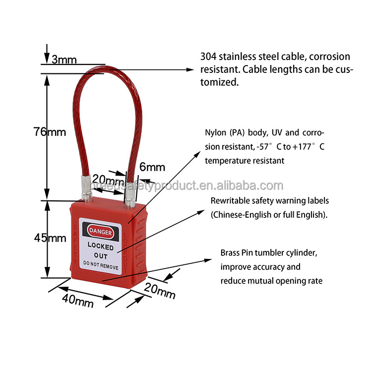 Compact Steel Cable Padlock Lockout Tagout ABS Keyed Different plastic padlock