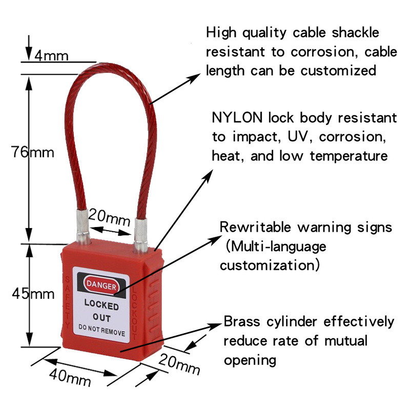 Adjustable Cable Padlocks Plastic Covered steel cable safety pad lock for LOTO