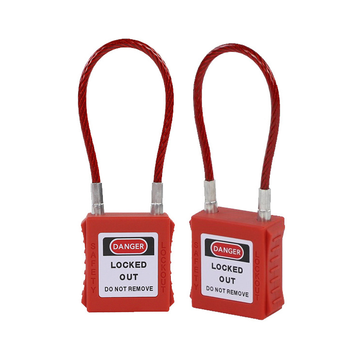 Adjustable Cable Padlocks Plastic Covered steel cable safety pad lock for LOTO