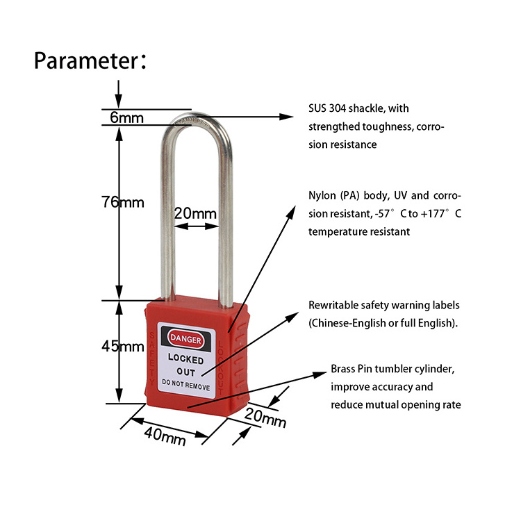 76MM Long Shackle Padlocks  304 Steel Shackle or Chromed Steel shackle Lockout Locks KA KD G21