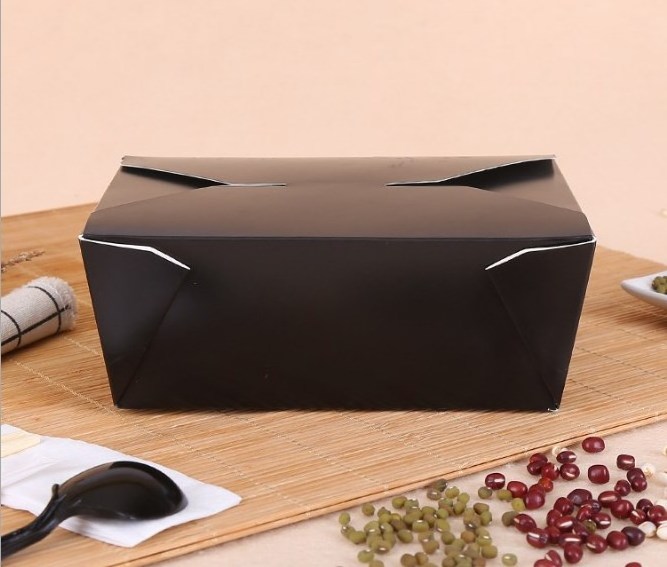 Customized printing disposable black food packaging take away paper box