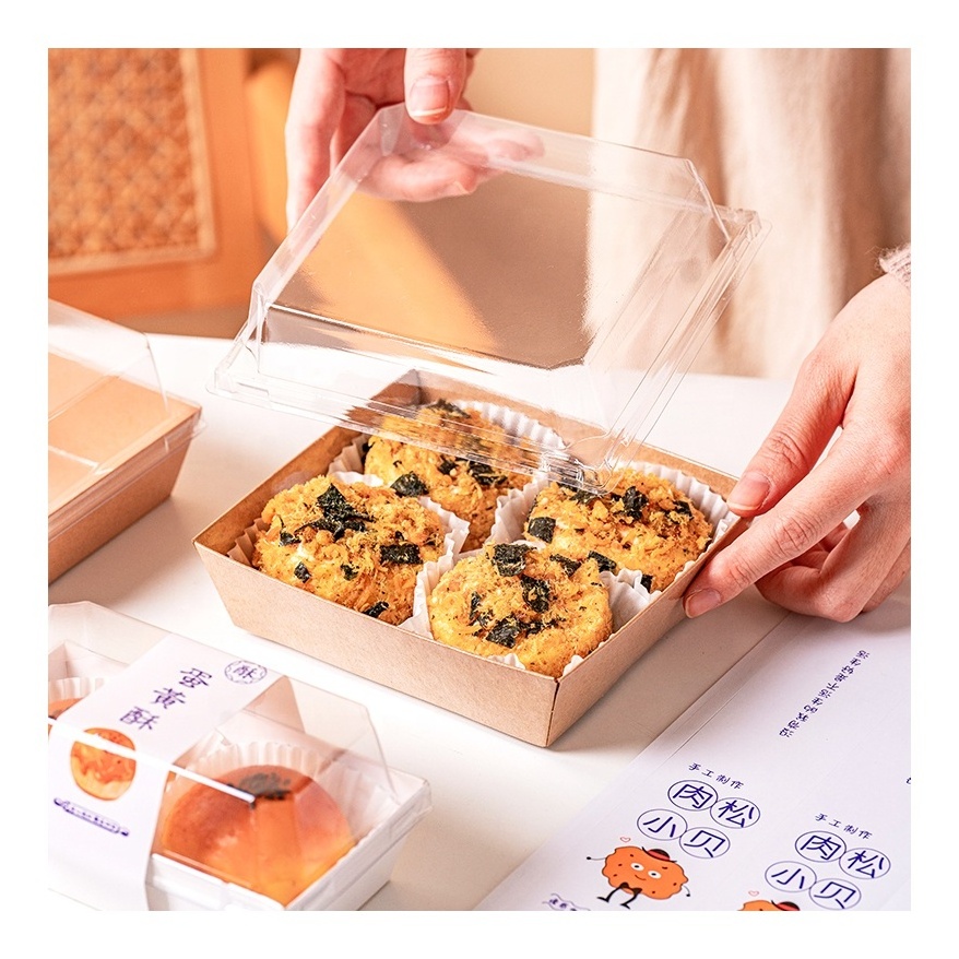 Food Grade 12Cmx12Cm Square Bread Sandwich Party Dessert Paper Box Disposable Cake Pastry Bakery Packaging To Go With Clear Lid