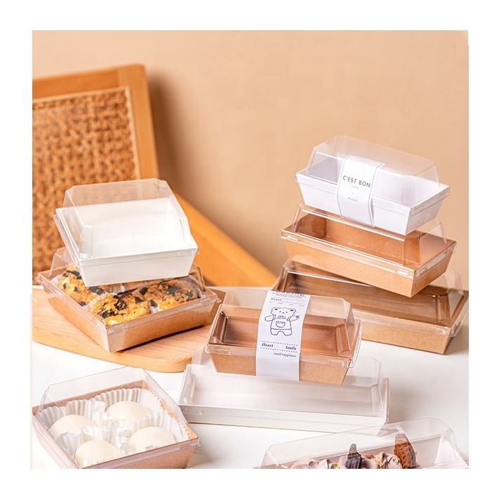 Food Grade 12Cmx12Cm Square Bread Sandwich Party Dessert Paper Box Disposable Cake Pastry Bakery Packaging To Go With Clear Lid