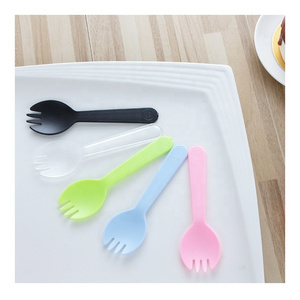 Wholesale Disposable Shaved Ice Clear Pink Blue Green Black Plastic Mini Ice Cream Salad Fruit Cake Dessert Fork And Scoop Spoon