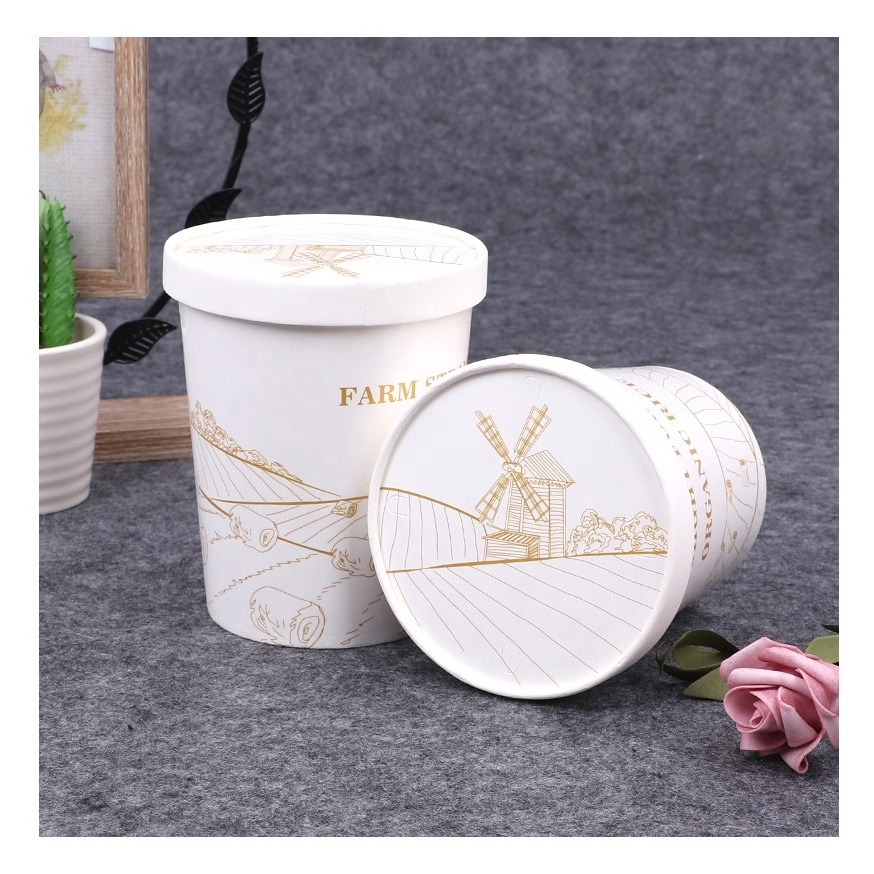 Custom Print Disposable Ramen Container Salad Paper Cup Soup Bowl With PP Lid And Paper Plastic Lid