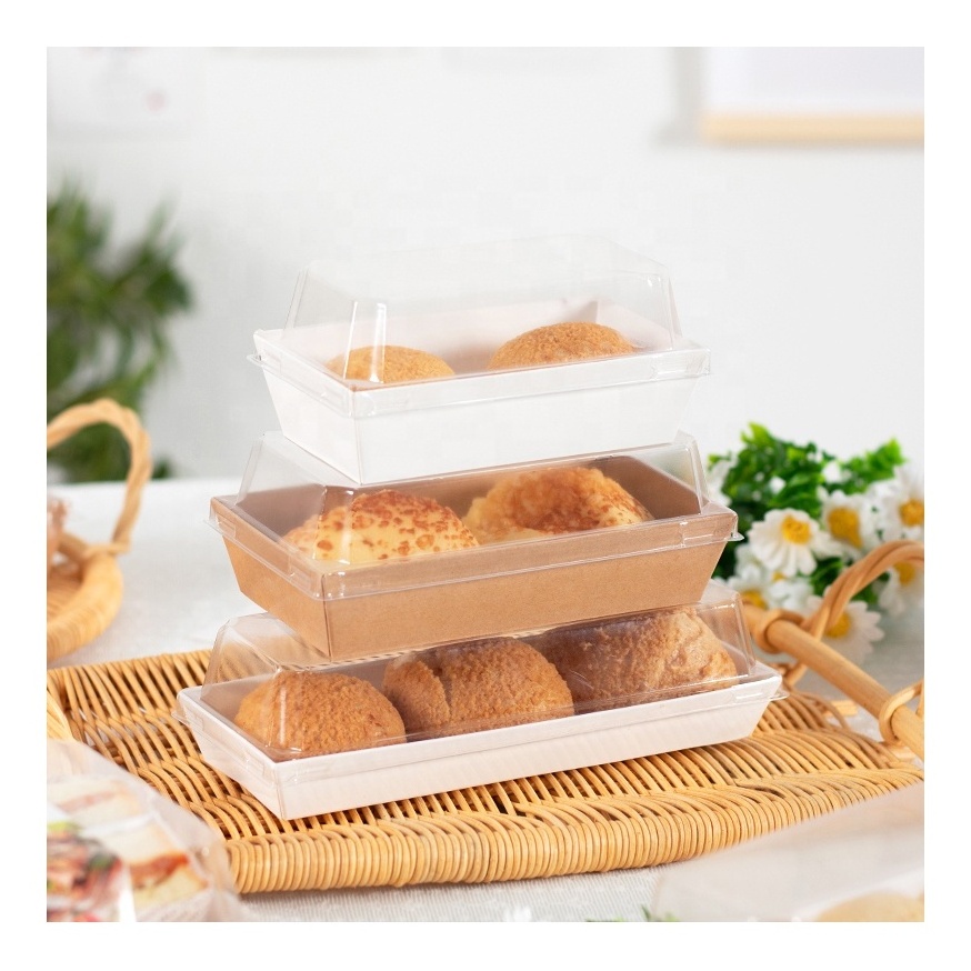 Food Grade 12Cmx12Cm Square Bread Sandwich Party Dessert Paper Box Disposable Cake Pastry Bakery Packaging To Go With Clear Lid