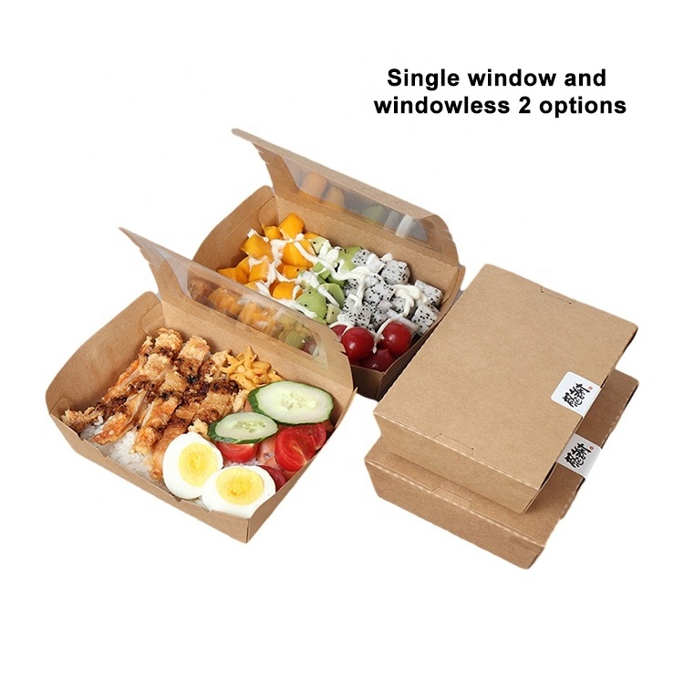 Factory Disposable Kraft Paper Lunch Food Salad Lunch Box With Window Takeaway Paper Box With Film For Fast Food Salad