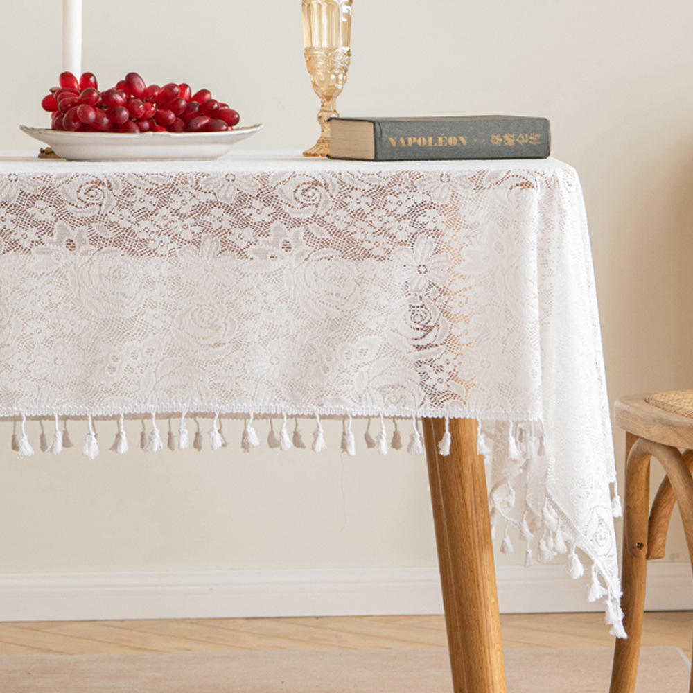 Luxury Fancy Lace White Embroidery Elegant Macrame Table Cloth For Wedding Events Decoration