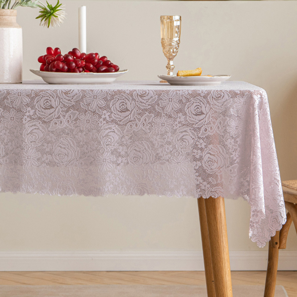 Luxury Fancy Lace White Embroidery Elegant Macrame Table Cloth For Wedding Events Decoration