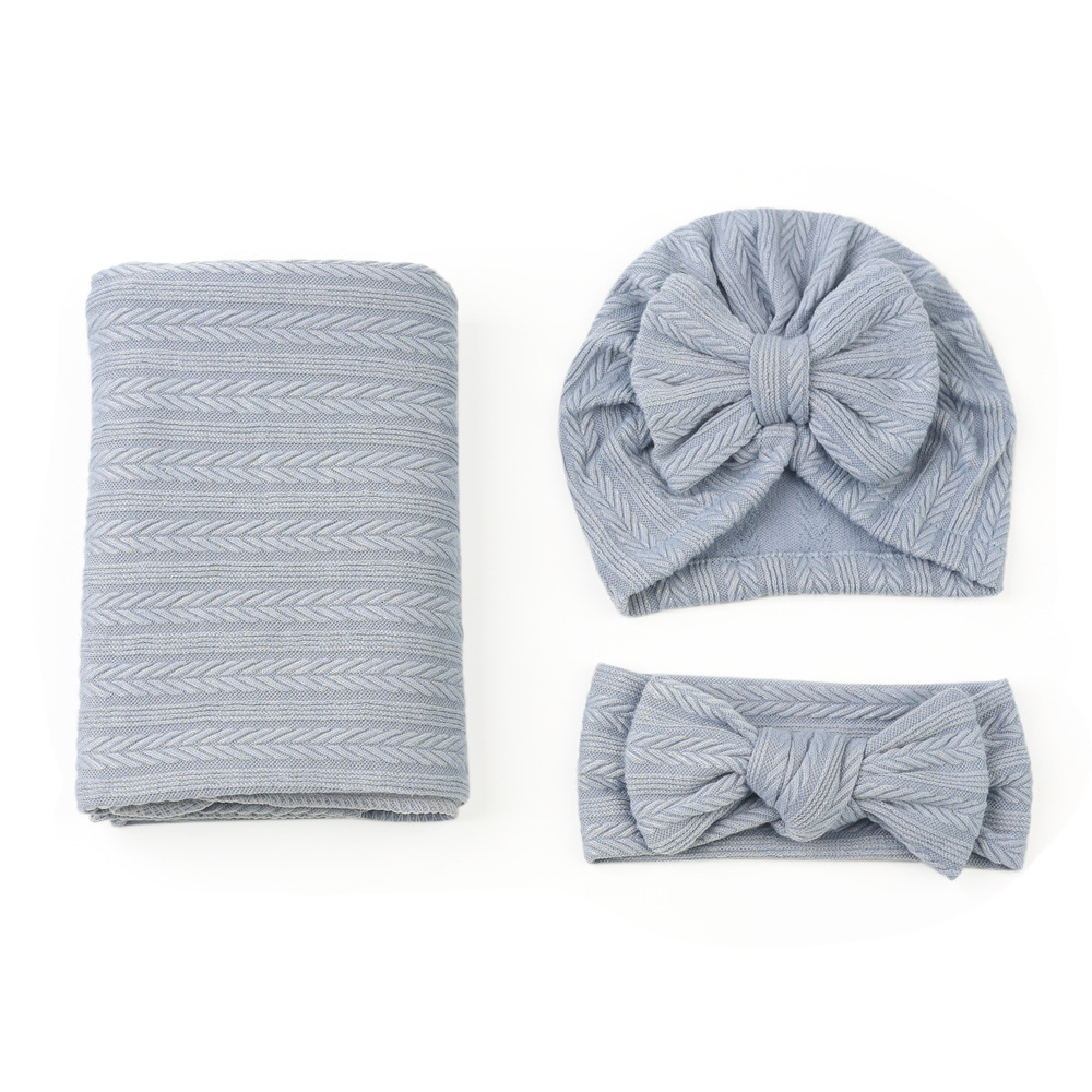 Baby swaddle wrap with newborn terylene cotton solid color wheat grain wrapped blanket 3-piece set