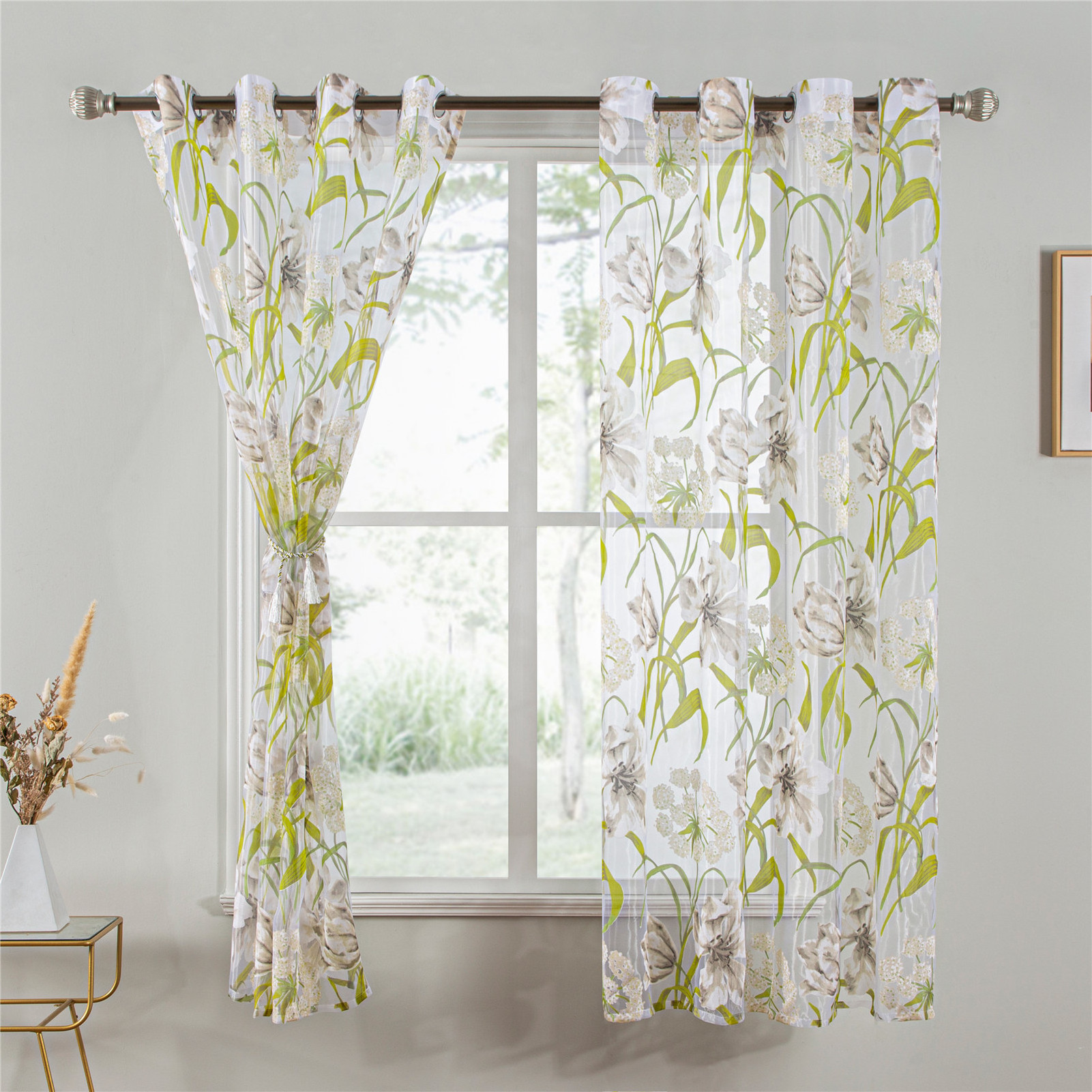 Luxury Embroidered Sheer Curtains Outdoor Turkish Sheer Curtains  Fabric For Window Decor Printed Beige